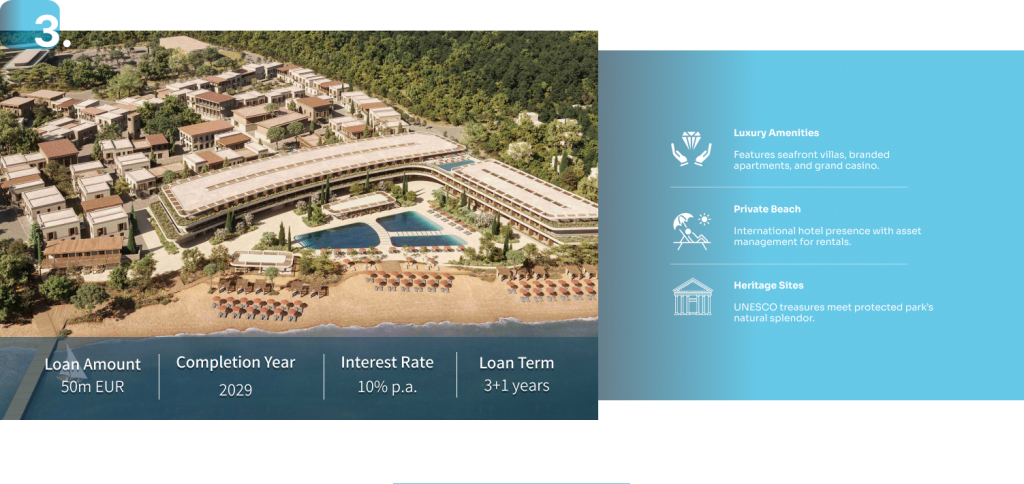 Treporti Dunes Listing
Location: Zvërnec, Albania
Investment Size: €222 Million
Type: Real Estate Luxury Resort Development
Features: Treporti Dunes is a groundbreaking luxury resort located in the picturesque Treporti region of Albania. This project is designed to capitalize on the natural beauty of the Adriatic coast, combining luxury accommodations with high-end amenities. The development includes a mix of villas, apartments, and a five-star hotel, all managed by internationally renowned brands. The strategic location near the planned Vlora International Airport and the booming tourism industry in the region makes Treporti Dunes a highly attractive investment opportunity, with significant potential for capital appreciation and strong returns.