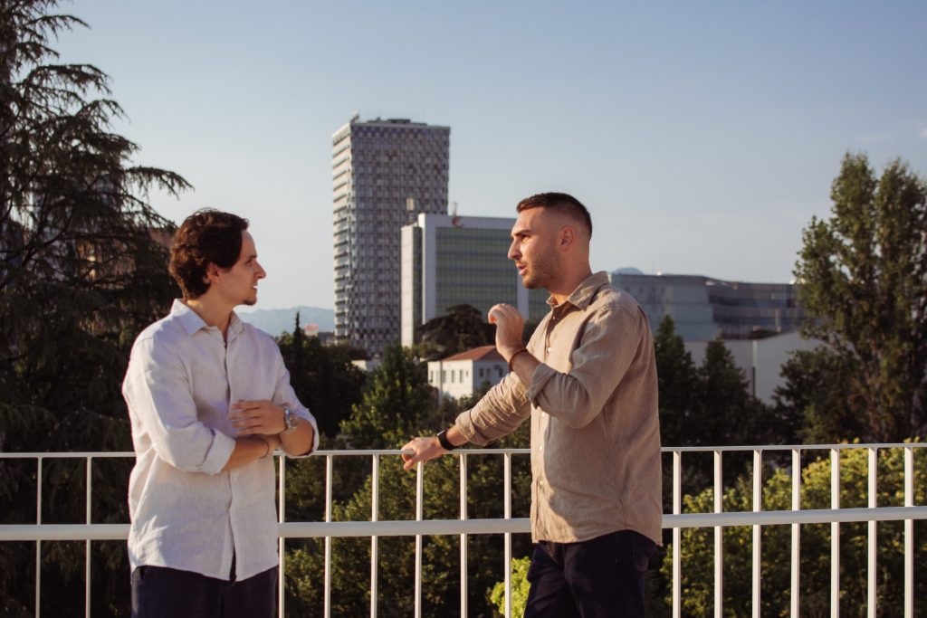 Co founders of T-Blocks, Henri Ndreca and Eni Shtini discussing about their next steps of creating a Luxembourg based fund and onboarding investments.