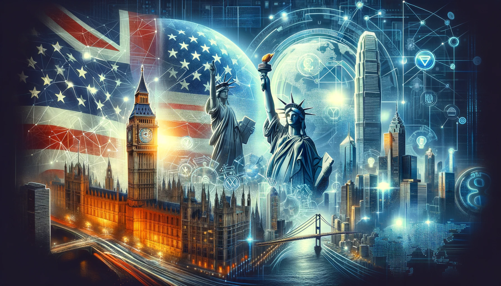 An image depicting the global shift in the cryptocurrency and blockchain industry with symbolic representations of the Un