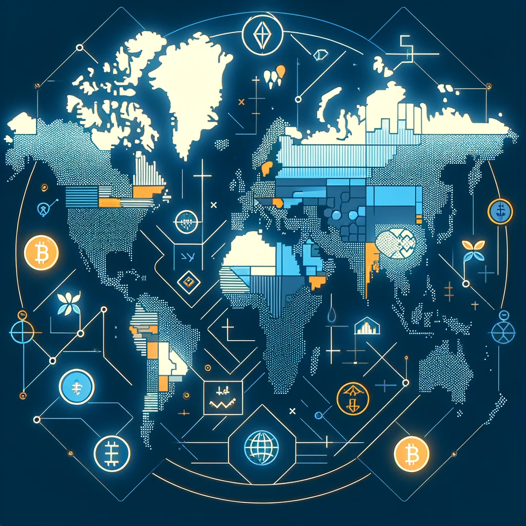 Simplified image representing the intersection of emerging economies in the world map from LATAM to the Balkans Africa an